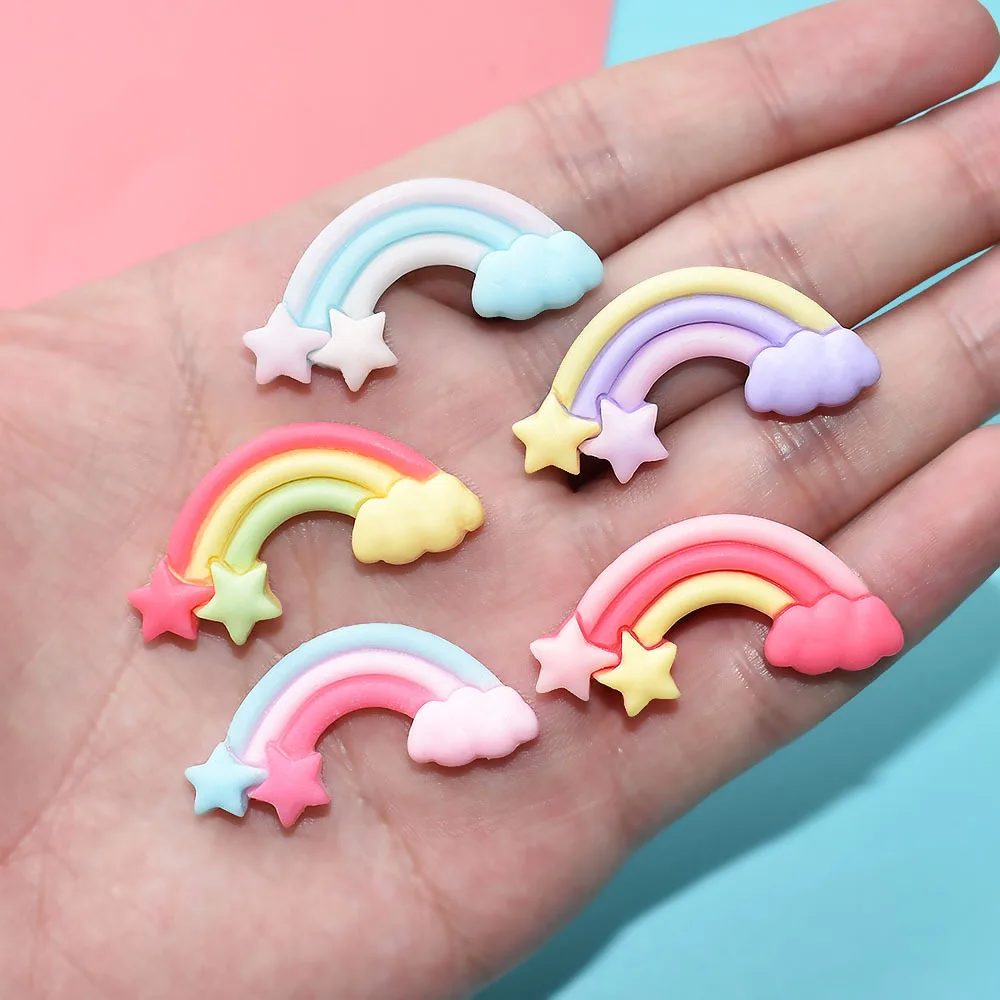 100pcs Resin Flat Back Rainbow Cloud Cabochon 34*13*5mm Rainbow Star Charm DIY Cell Phone Patch Embellishment Decoration