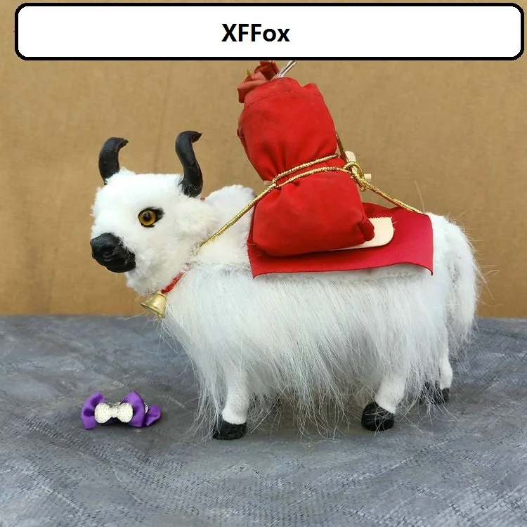 Cute White Yak Realistic Model Toy in Polyethylene & Furs 23x19cm Educational Gift Approximate Size XF2869