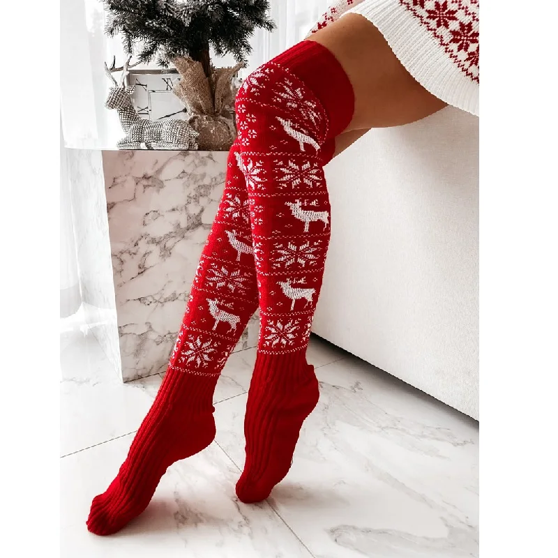 Christmas Stockings Women\'s Long Knitted Stockings for Girls Ladies Women Winter Knit Socks Thigh High Over The Knee Socks