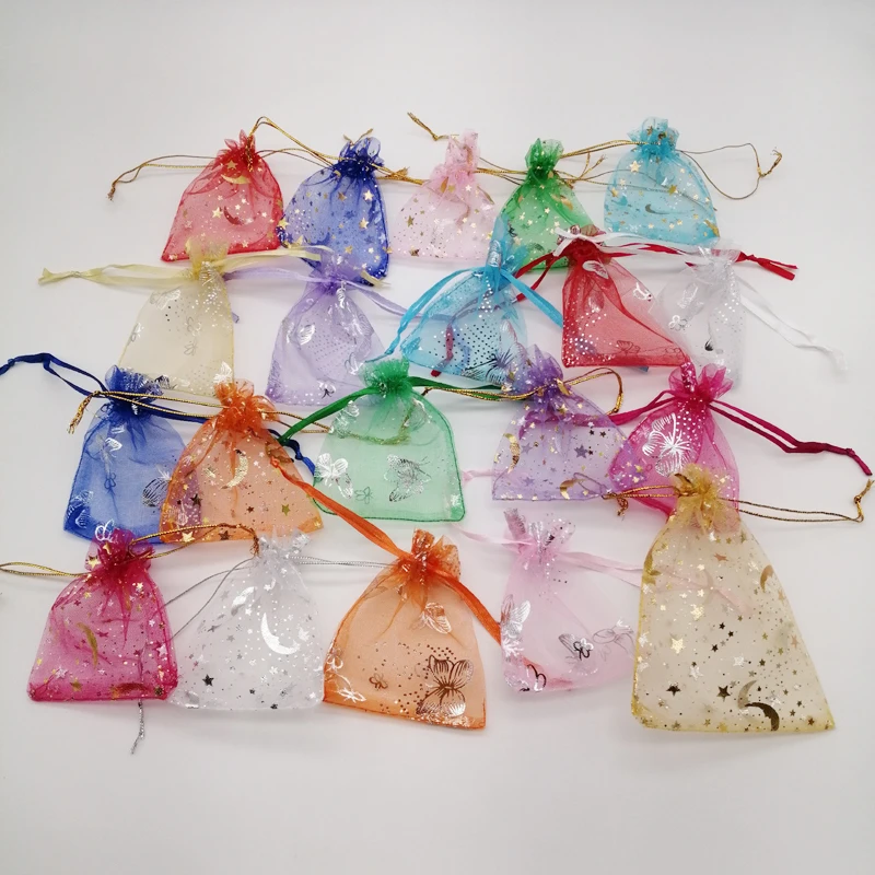 1000Pcs Butterfly Star Moon Jewelry Bag 7*9 9*12 13*18cm Wedding Gift Organza Bags Drawstring Jewelry Packaging Display Pouches