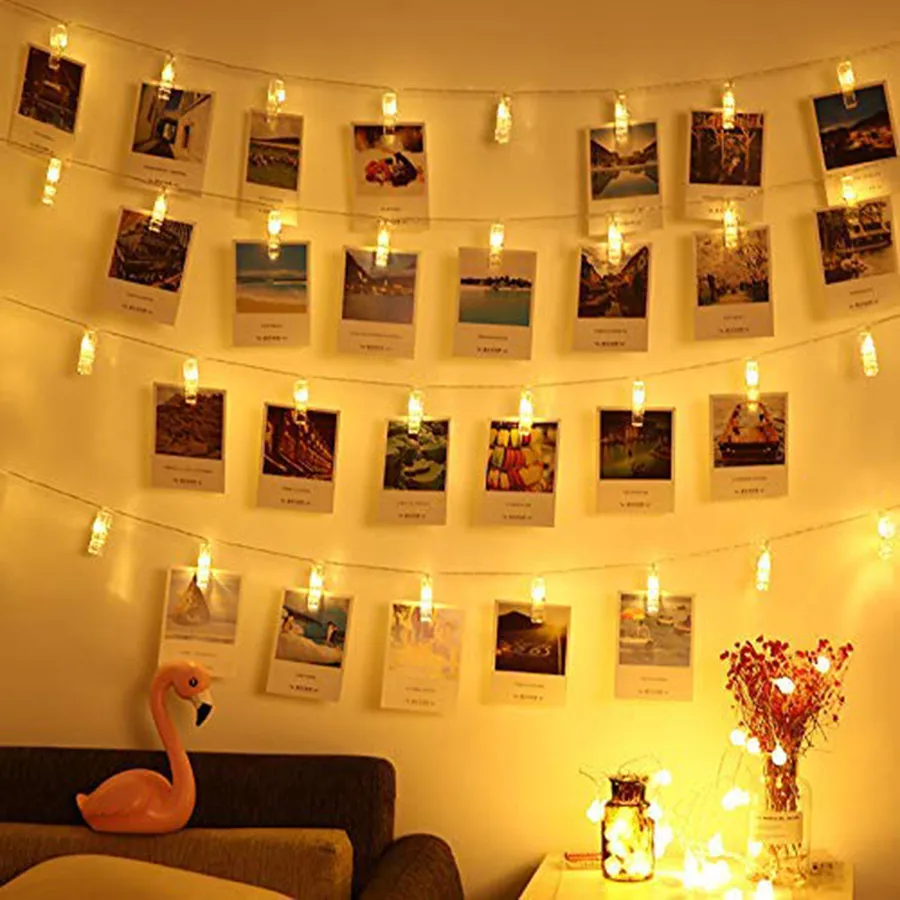 Guirlande lumineuse Led à clips, 1.5/3/6M, pour cartes et Photos, décoration de fête d\'anniversaire, noël et mariage
