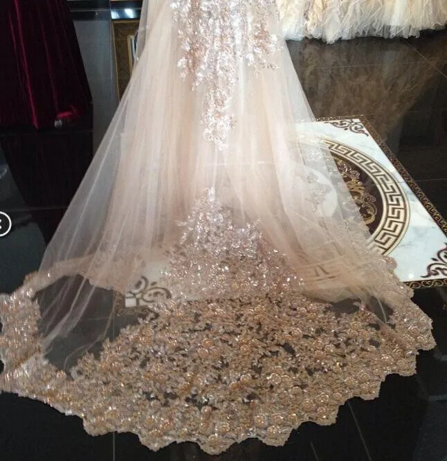 

Bling Bling Cathedral Wedding Veil With Crystal Luxury Long Applique Beaded Custom Made High Quality Bridal Veils