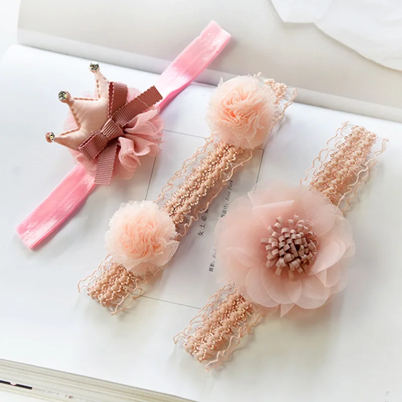 

3 Pcs/Lot Baby Headband Crown Flower Bows Haarband Baby Girl Headbands Newborn Hair Accessories Elastic Baby Hair Band Turban