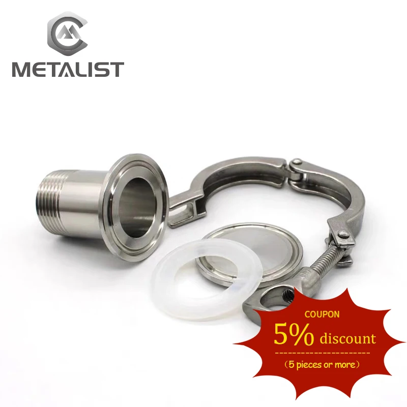 

METALIST 2" SS304 Stainless Steel Sanitary Pipe Fitting Set：Male/Female Thread +2“ Tri Clamp + Gasket +64MM End Cap
