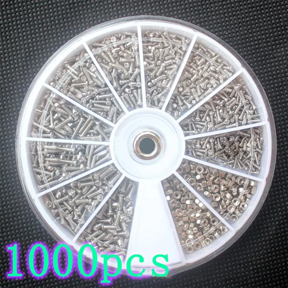 600/1000Pcs M1.2/1.4/1.6 12-Size Assorted Type Stainless Steel Screw Nut Eyeglasses Watch Repair Tool Assorted Kit