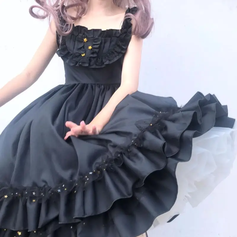 Palazzo gotico dolce principessa lolita vestito dalla cinghia dell'annata di alta della vita di stampa abito vittoriano kawaii ragazza Gothic lolita cos loli