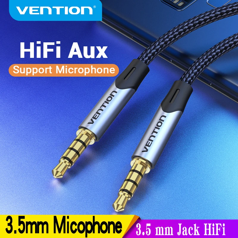 Vention-잭 3.5 Aux 케이블, 남성-남성 3.5mm 잭 HiFi 오디오 케이블, 기타 자동차 마이크 헤드폰 스피커 케이블 Aux 코드