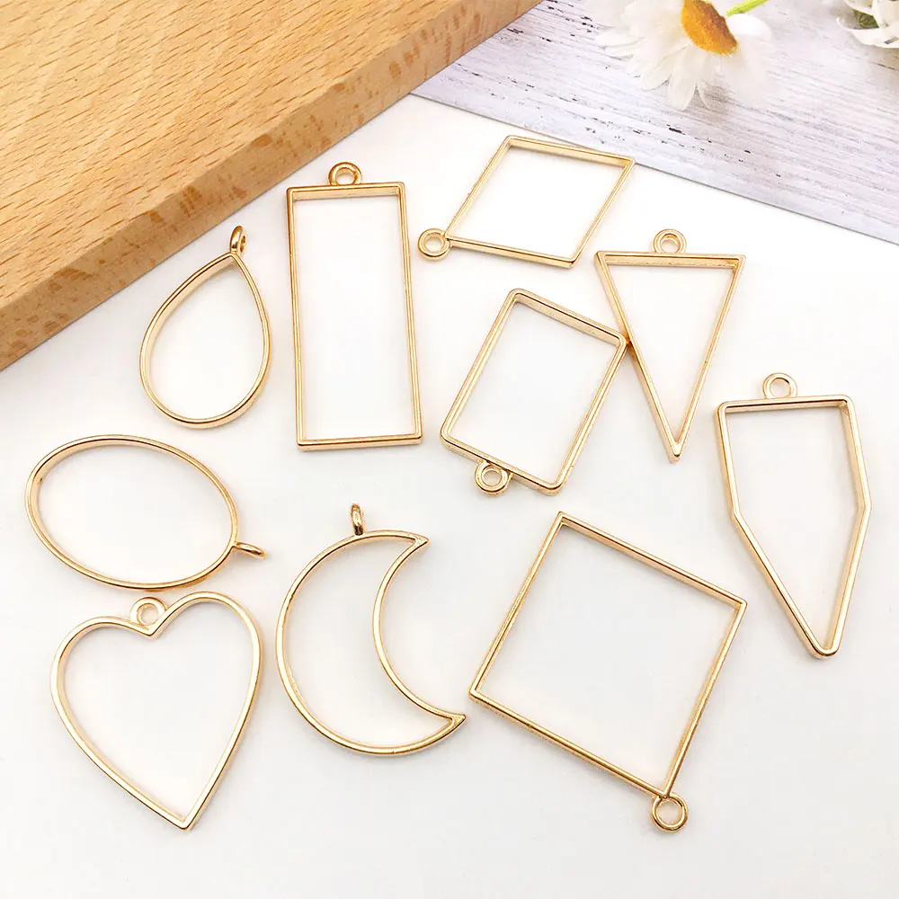 

10pcs/lot KC Gold Geometric Figure Frame Charms Zinc Alloy Open Bezel Pressed Resin Frame Mold Pendant for DIY Jewelry Making