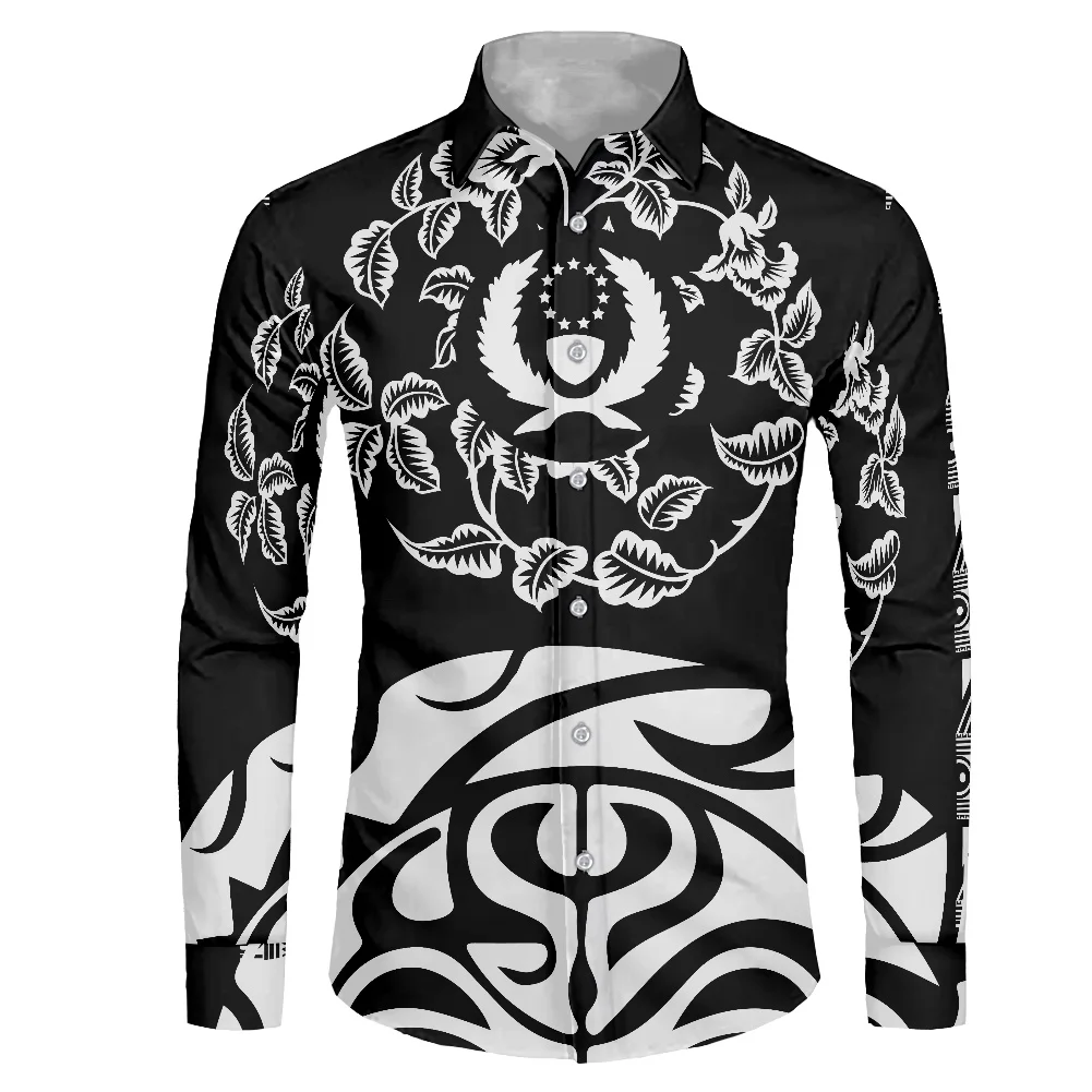 

HYCOOL Pohnpei Printed Plus Size Men Clothing Fashion Casual Fall Black Long Sleeve Shirt Custom Polynesian Samoa Shirts For Men