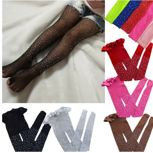 Hot Baby Girls Rhinestone Fishnet Stockings Children Girl Mesh Pantyhose Tights Girls Stockings Tights