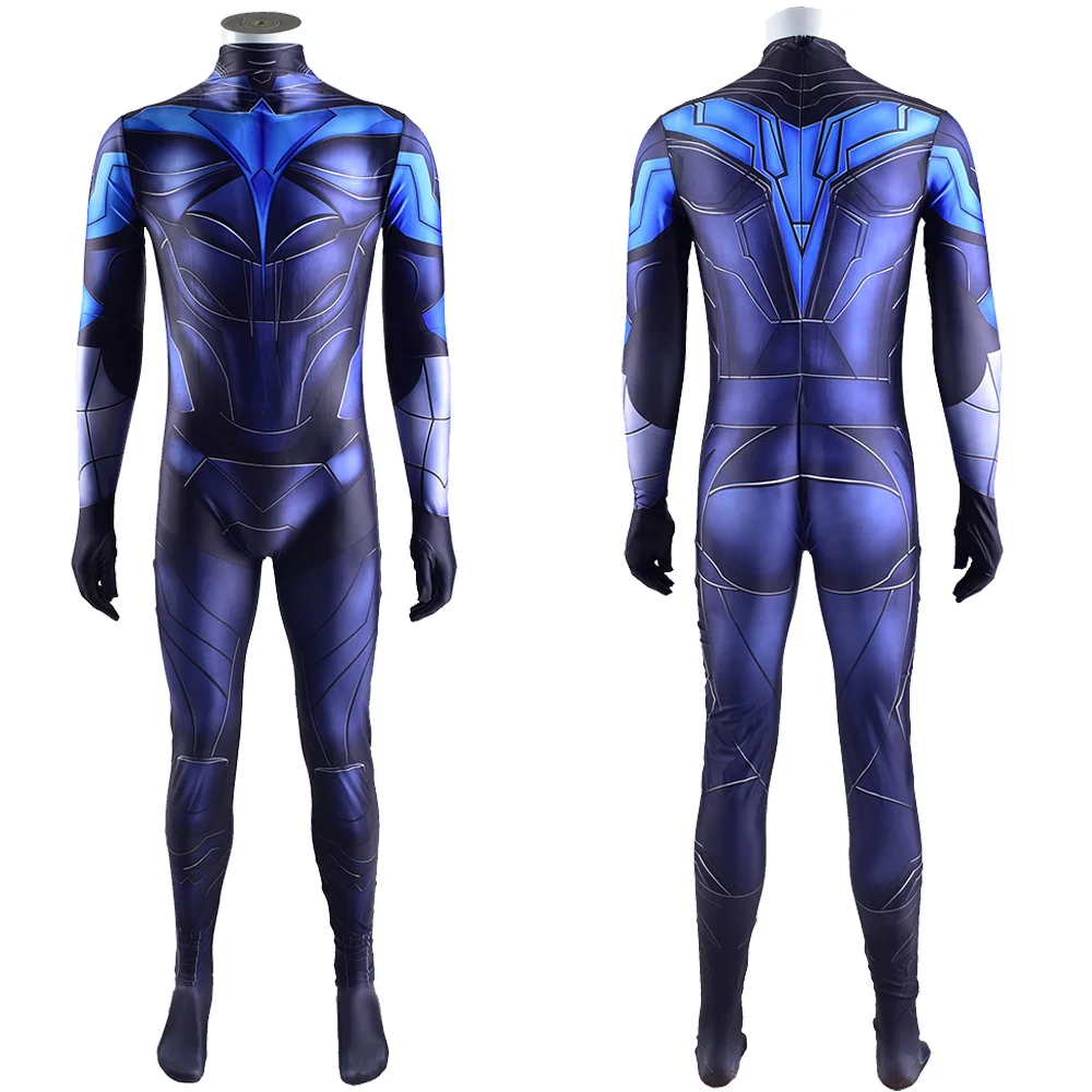 Titans Night Wing Cosplay Costume Dick Grayson Halloween Costume Carnival Superhero Bodysuit 3D Printed Zentai Suit Disfraces