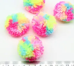 60pcs POMS - Yarn Pom Poms - Medium approx 5cm (2 inches) - Multi Pink Yellow Blue Neon Colors