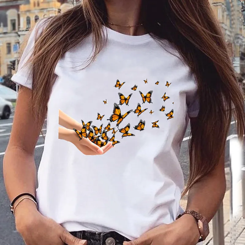 Women Graphic Butterfly Cute Tshirt Summer Spring 90s Style Casual Fashion Aesthetic Print Female Clothes Tops Tees