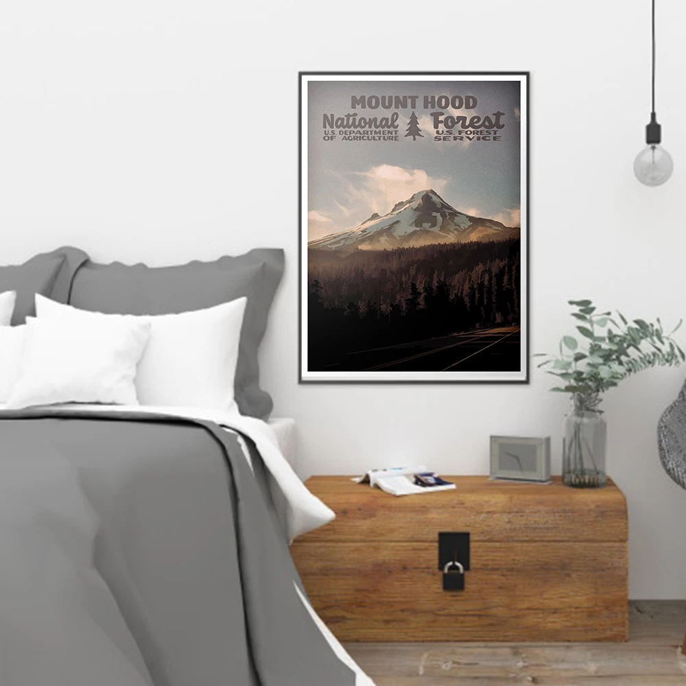 Mount Rainier National Park, Mount Hood Forest Print, White River Painting Vintage Wall Art Travel Poster Wall Home Decor view 4