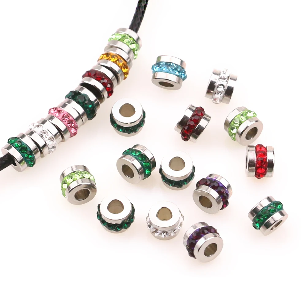 10pcs lot Hole 3mm Stainless Steel Bead Charms Zircon DIY Charm for Jewelry Making Accessories Supplies Bulk Items Wholesale