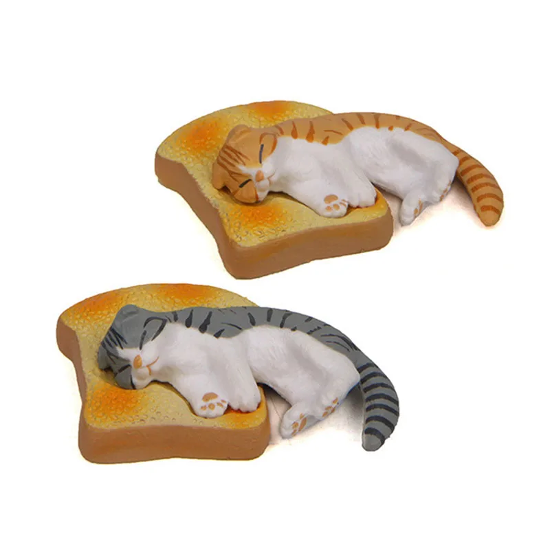 

Cat Sleeping on Toast Kitten Miniature Figurines Cartoon Kitten Action Figures Bread Animal Models Toys DIY Dolls Decoration