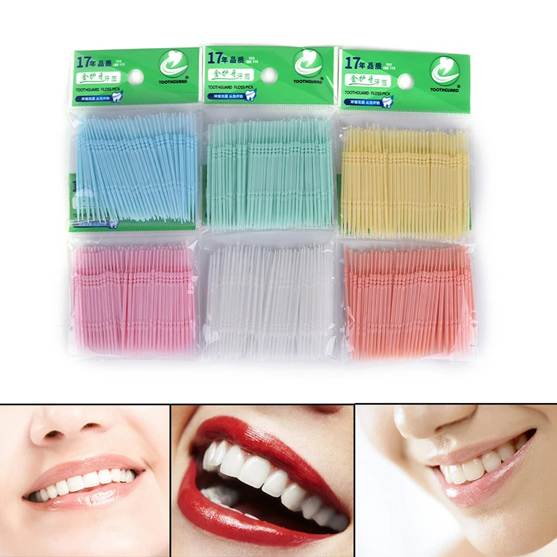 New 100Pcs/Pack Wholesale 2-way Oral Dental Picks Plastic Toothpick Oral Dental Picks Eco-Friendly Disposable Tooth Picks