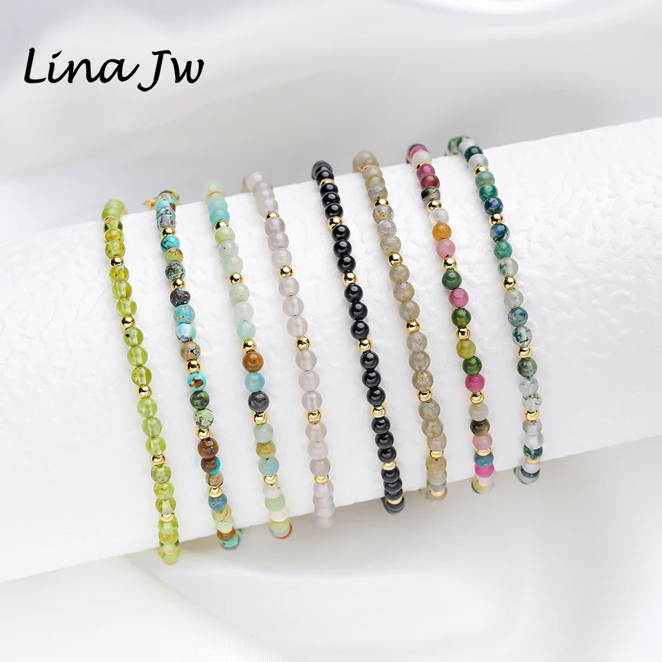 3MM Naturnal Stone Beads Bracelets on Hand Luxury Jewelry Sets  Wholesale Bangle  Party Gift Tourmaline  Handwork