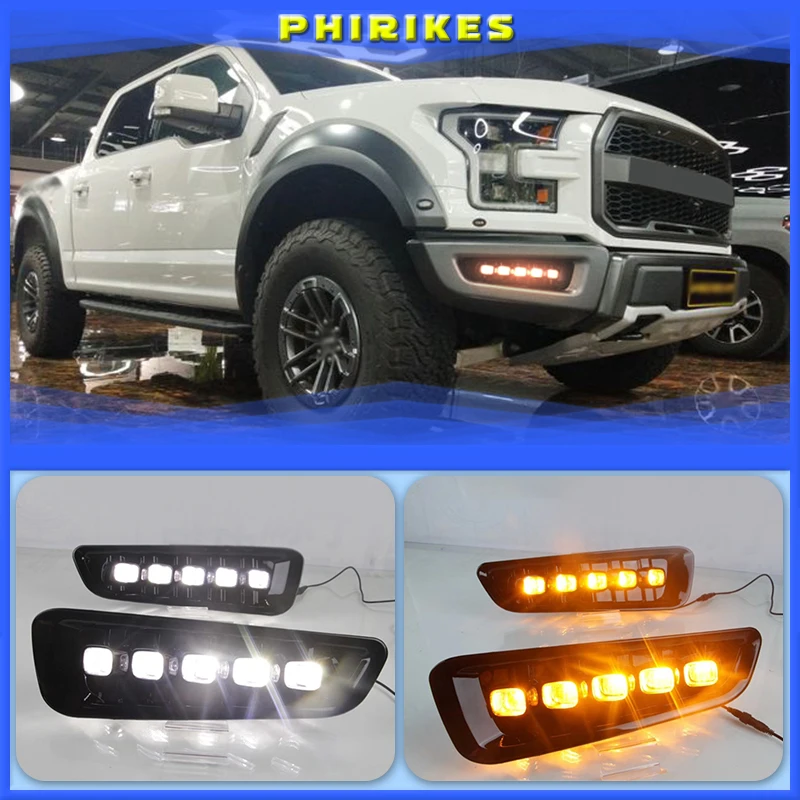 

For ford F150 Raptor SVT Led DRL Turn Signal Lights For Ford Raptor 16-19 Car Refit White Daytime Running Light Yellow fog lamp