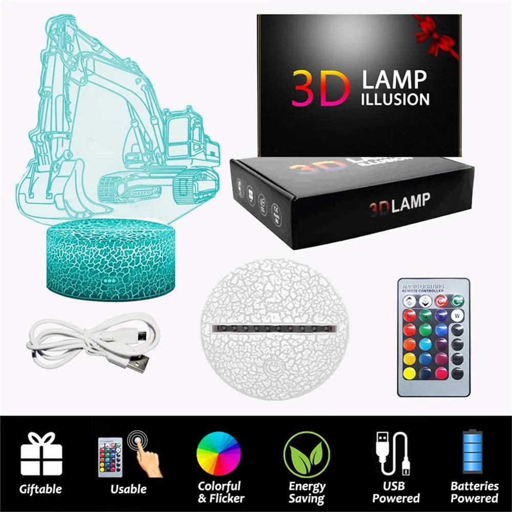 Lampada da tavolo a LED Illusion 3D Luce notturna ottica 16 colori che cambiano Base da tavolo in acrilico Decorazione per la camera dei bambini Luce notturna