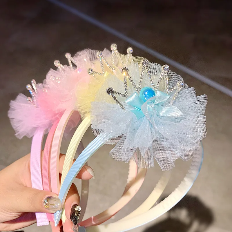 

Children Hairband Kids Girls Pearl Rhinestone Crown Headband Princess Girl Lace Flower Hair Accessories Party Performance Gifts