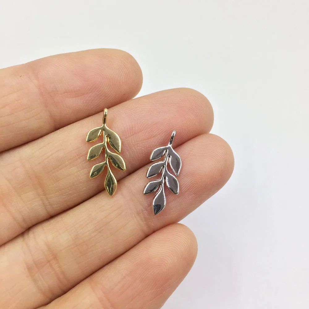 Eruifa 20pcs 7*14mm  Plated Leaf Zinc Alloy Charms Pendant Jewelry DIY Necklace Bracelet Earrings 2 colors