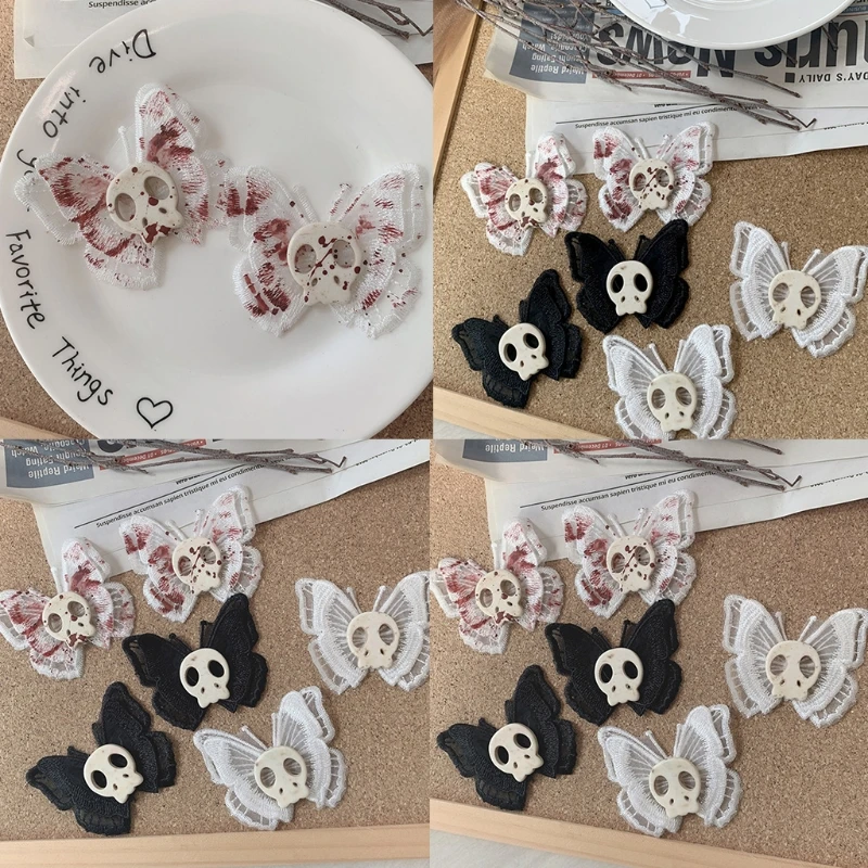 Horquilla gótica hecha a mano con forma de mariposa y calavera para mujer, pinzas para el pelo nostálgicas de dibujos animados Harajuku, accesorios