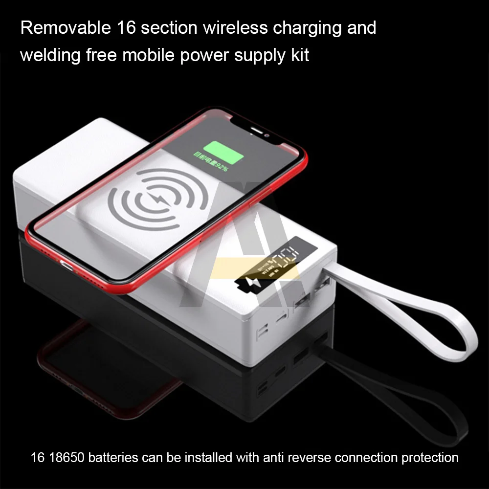 16*18650 Battery Storage Box PD QC3.0 USB 10W Fast Wireless Charging Power Welding Free Bank Case 18650 Battery Holder Box