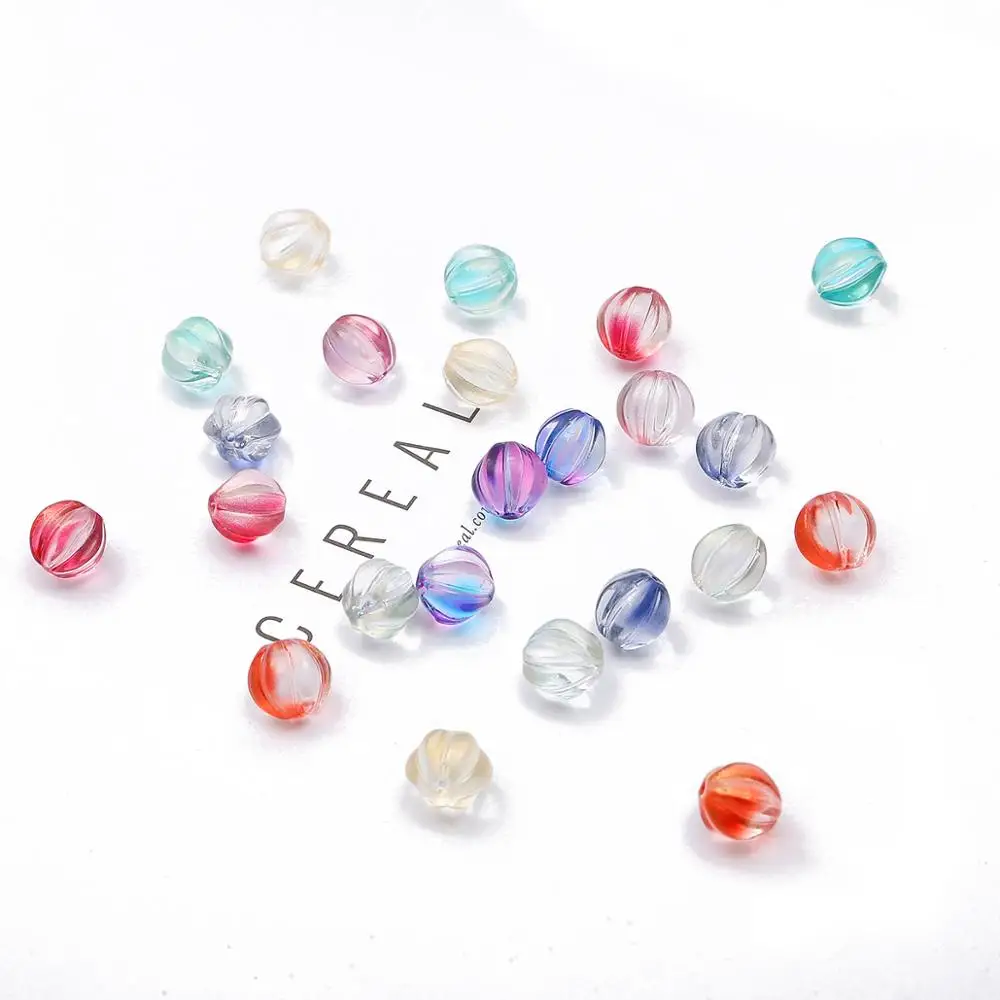 2020 New Arrival 10pcs 8mm 10mm Beautiful Multicolor Gradient Shiny Glass Beads Pumpkin Beads for DIY Bracelet Accessories