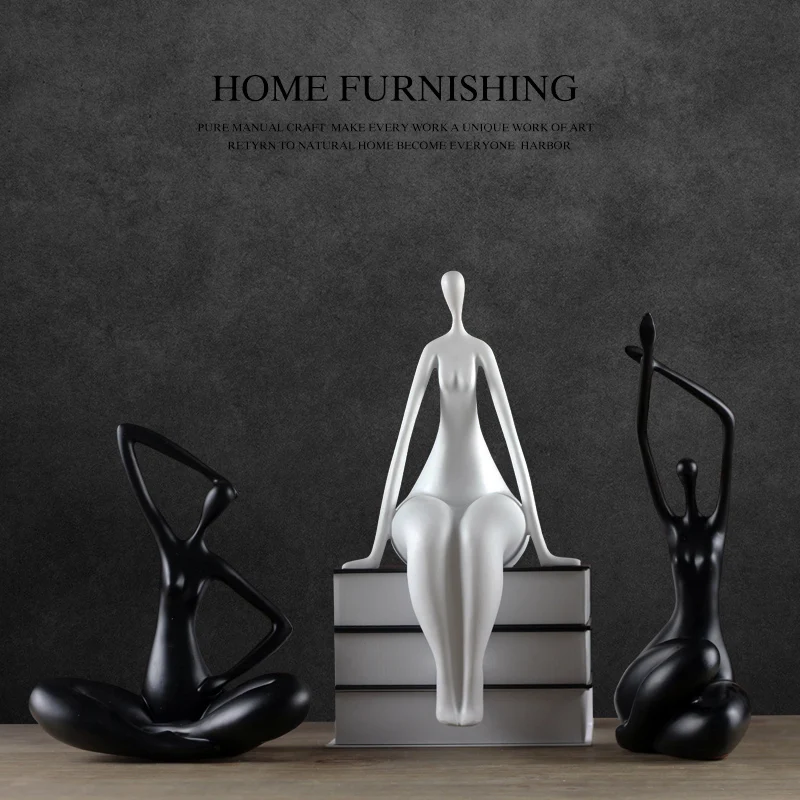 

European Resin Yoga Woman Sculpture Decoration Livingroom Model Room Crafts Furnishing Hotel Office Desktop Figurines Ornaments