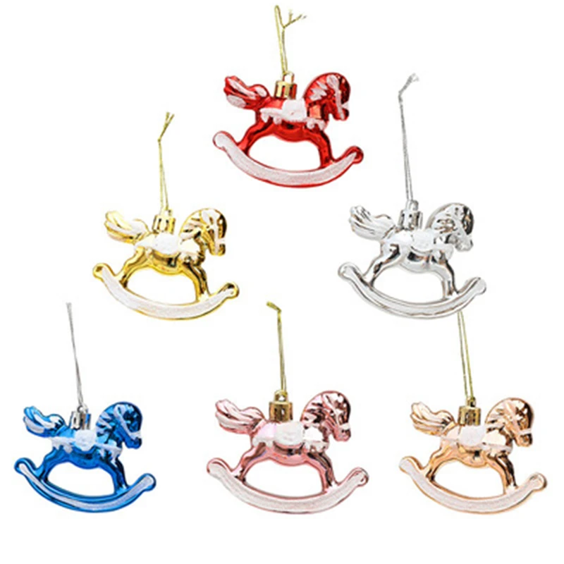 Christmas Tree Decoration Pony Plastic Plating Rocking Horse Pendant Home Decor Hanging New Year Gift Christmas Ornaments