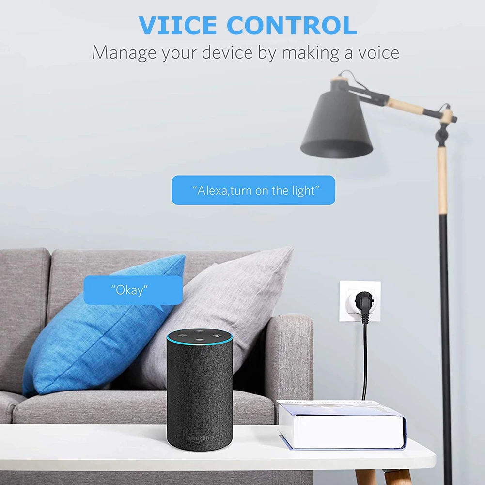 WIFI Smart Plug Socket 16A Power Monitor EU Plug Control Smart Timing Socket Wireless Outlet Voice Intelligent Control Alexa