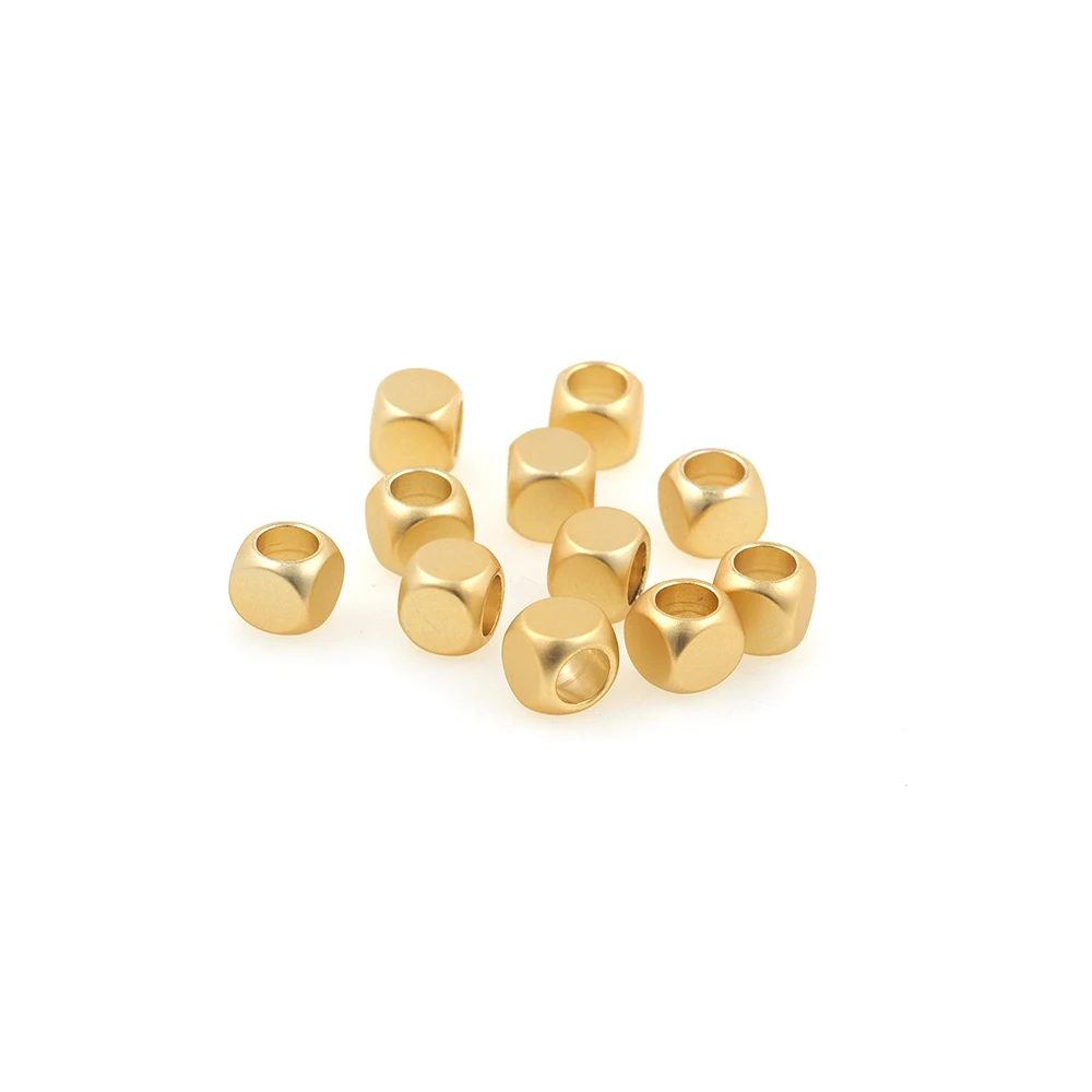 10 PCS Brass Cube Square Shape Spacer Beads Gold Big Hole Beads for Jewelry Making DIY Findings