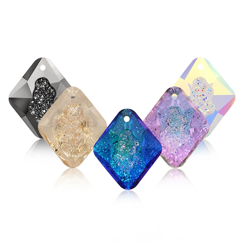 Beautiful Colorful Rhombus Shape K9 Glass Crystal Rhinestone necklace pedent Applique for Craft  Beads DIY Jewelry Decoration
