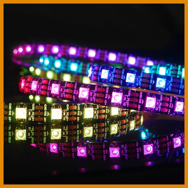 WS2812B 1m 2m 3m 5m WS2812 LED Strips, Intelligent Individually Addressable RGB Lights, Black/White PCB DC5V TV Backlight Led Ta