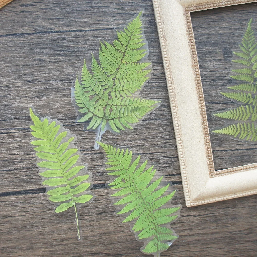 6pcs Big Size Mature Tropical Fern Leaves Style PVC Transparent Sticker Scrapbooking DIY Gift Decoration Tag