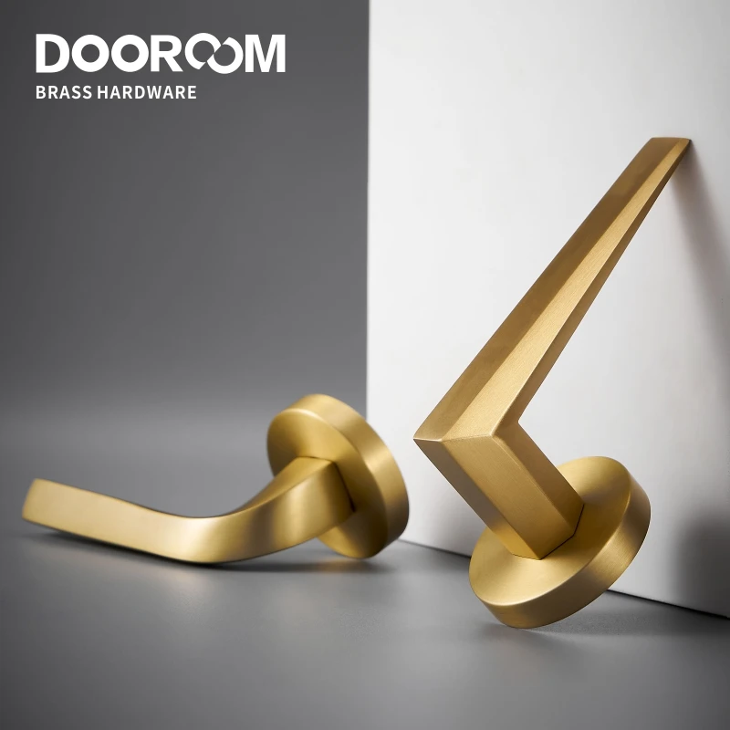 Dooroom Brass Door Lock Set Modern Brass Interiror Bedroom Bathroom Double Wood Door Lever Set Dummy Privacy Passage Magnetic