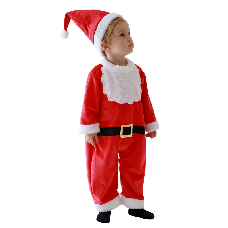 Toddler Boys Girls Christmas Costume Baby Rompers Christmas Santa Claus Red Jumpsuits With Hat Carnival Cosplay Clothing