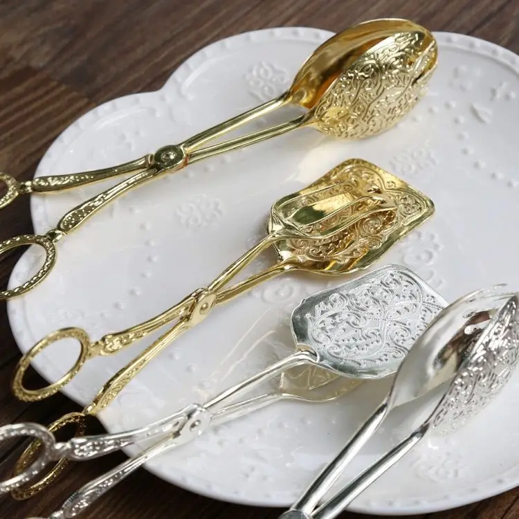 Food Tong Gold-plated Snack Cake Clip Salad Bread Pastry Clamp Baking Barbecue Tool Fruit Salad Cake Clip Kitchen Utensils