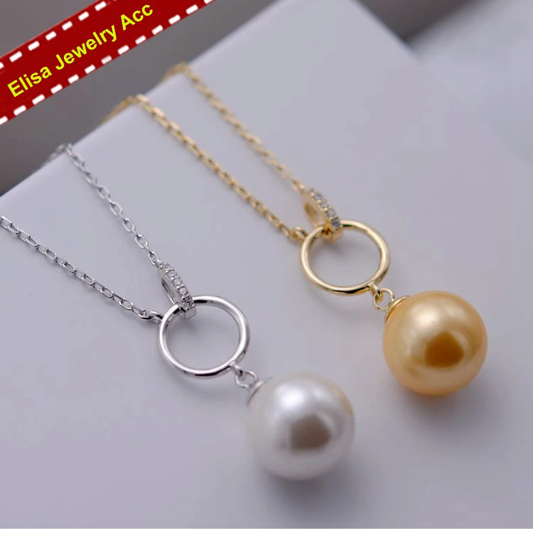 3Pcs/Lot Circle Design Pearl Pendant Chain Findings S925 Sterling Silver Pendant Necklace Components Women DIY Handmade Acc