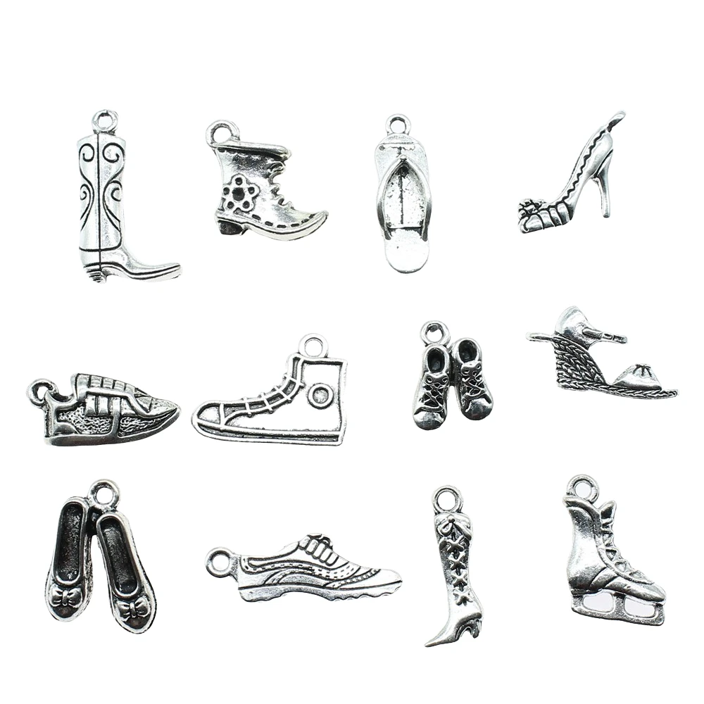 20pcs Shoe Charms Antique Silver Color High Heels Shoe Charms Pendants For Bracelets Skates Charms Making Jewelry