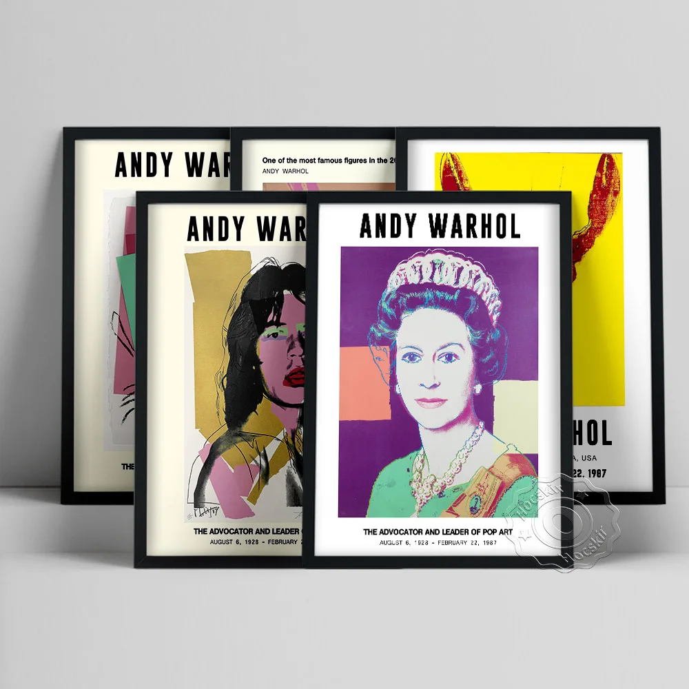 Andy Warhol Exhibition Poster, Andy Mick Jagger Pop Art Prints, Warhol Queen Elizabeth Wall Picture, Vintage Portrait Art Prints