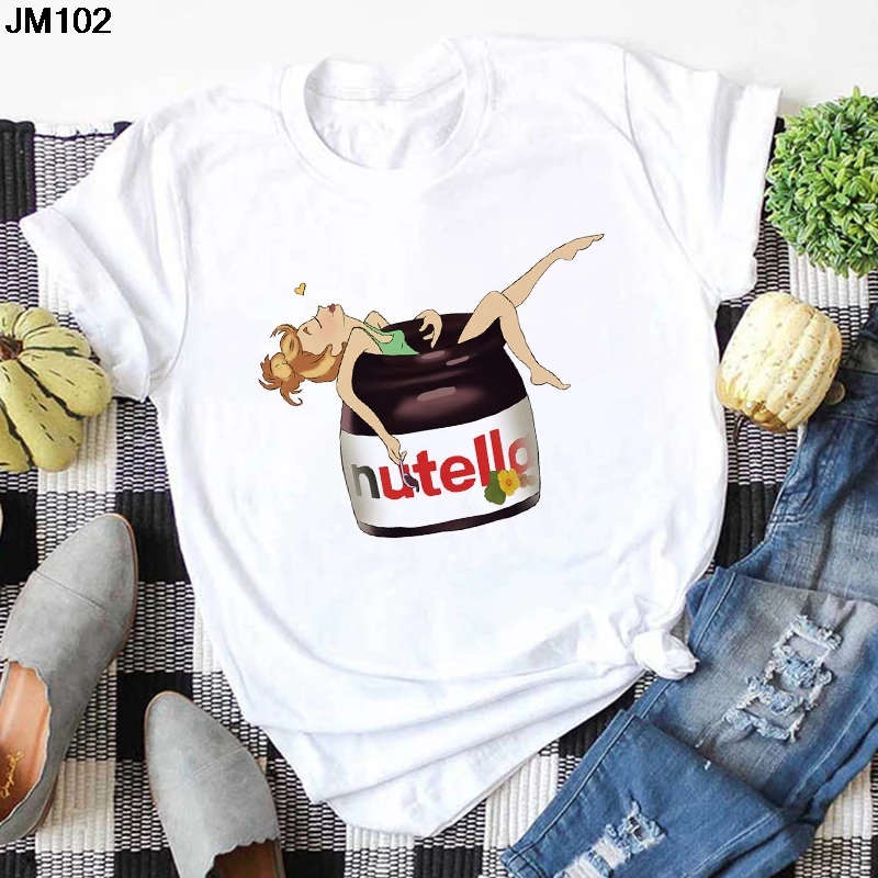 2021 Nutella Printed T Shirt Summer Women 90s Harajuku Kawaii Fashion T-shirt Cartoon Tshirt Korean Short sleeve Female Tops Tee