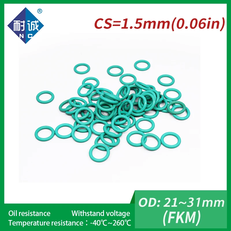 5 ピース/ロットゴムリンググリーン FKM O リングシール厚さ 1.5 ミリメートル OD21/22/23/24/ 25/26/27/28/29/30/31 ミリメートルゴム O リング燃料ワッシャー