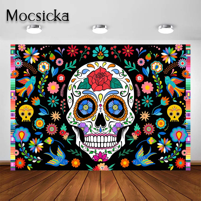 Mocsicka Día de los muertos telón DE fondo calavera DE azúcar mexicana Dia DE Los Muertos Fiesta fotografía de fiesta fondo decoraciones Banner