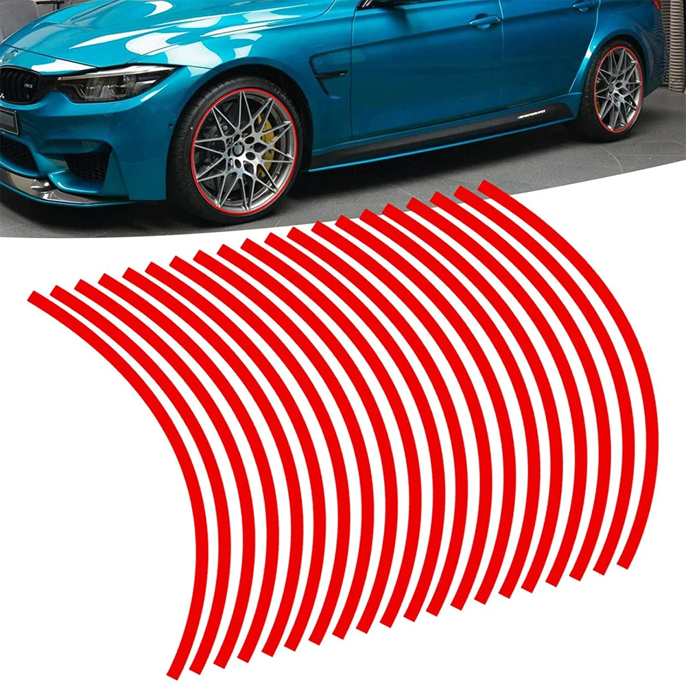 Red/Blue Motorcycle Bike Car Wheel Tire Stickers Reflective Rim Stripe Tape Auto Decals for 17\'\'-19\'\' Wheel Rim Car Accessories