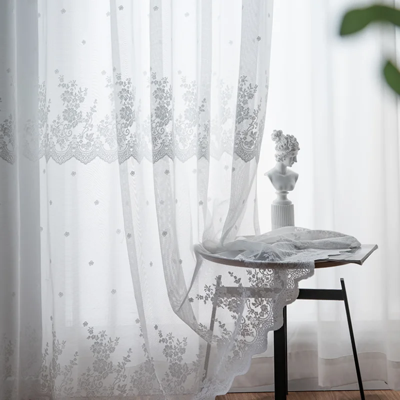 

White Embroidered Soft Tulle Curtains For Bedroom To Decorate Windows Lace Sheer Voile For Living Room Blinds Custom Size Drapes