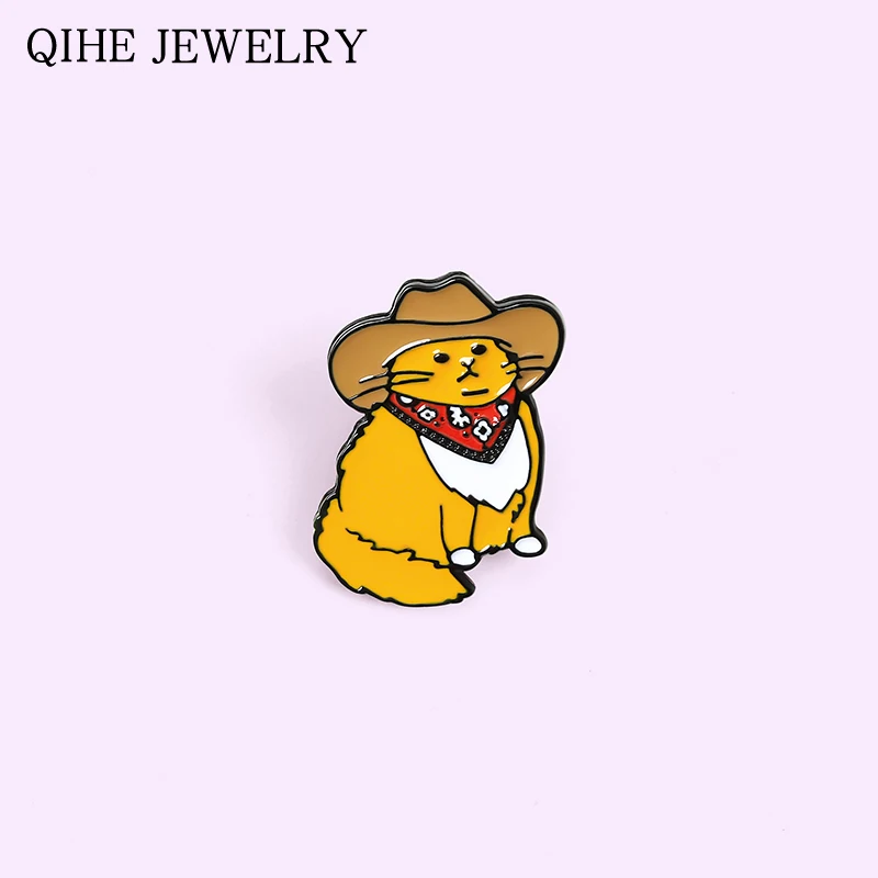 Cowboy Cat Yellow Enamel Pin Mr. Cat Meowdy Cute Western Kitty Brooches Bag Lapel Pin Metal Badge Jewelry Gift's 2021 Wholesale