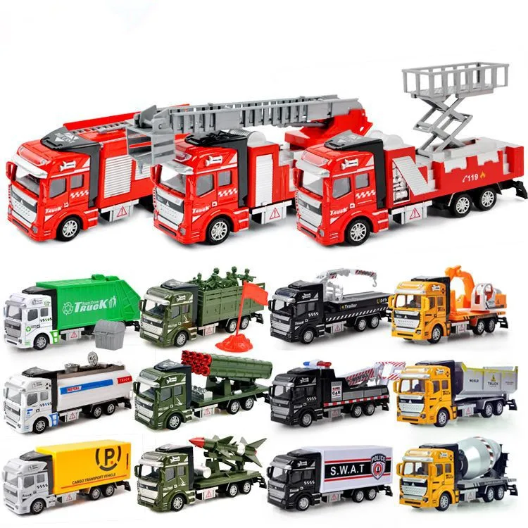 1:48 alloy pull back fire truck suit model,engineering transport vehicle,military rescue vehicle,3-piece suit,hot sale