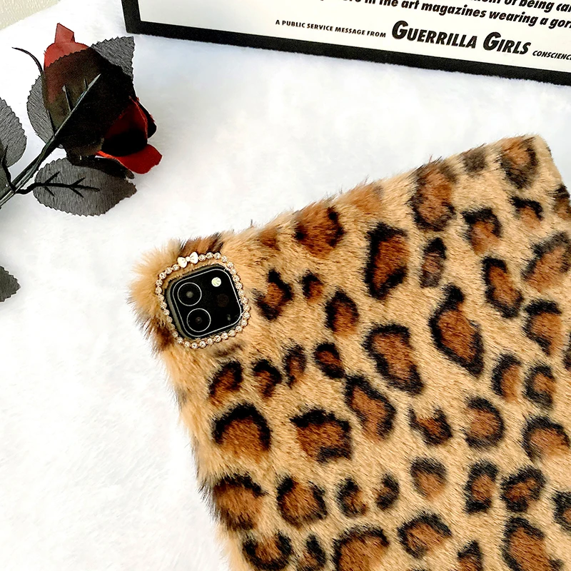 For iPad Pro 11 2021 Warm Fluffy Leopard Hair Silicon Back Cover For iPad Air 4 2020 iPad 9.7 5/6th Air 2/3 10.5 Mini 1 2 3 4 5